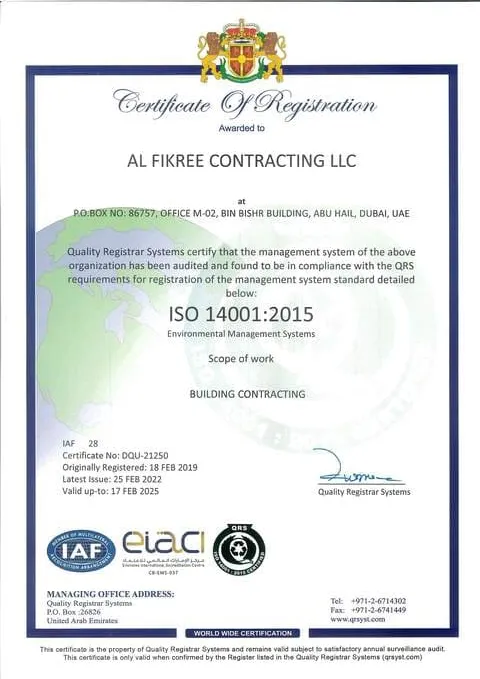ISO Certificate 14001 : 2015